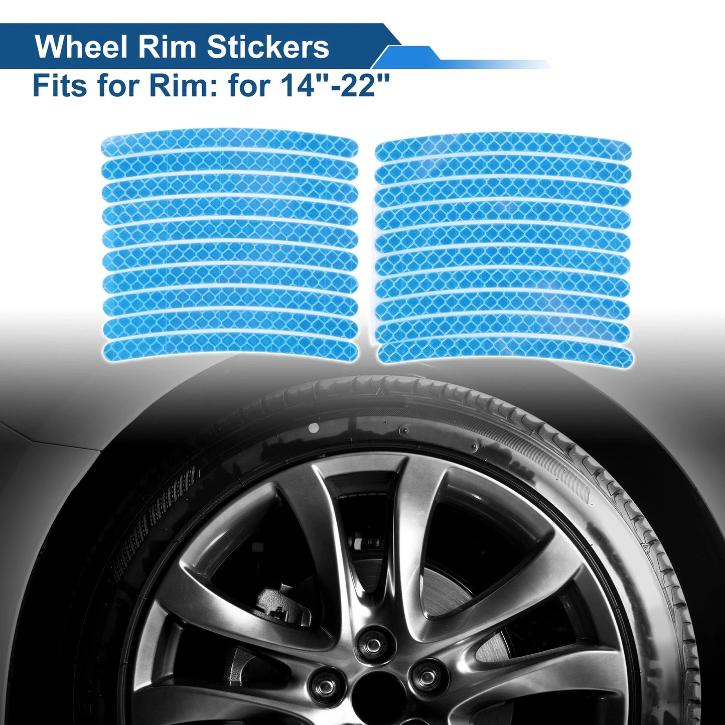 20 Pcs Arc-Shape Wheel Rim Stickers for 14"-22" Rims (Light Blue)