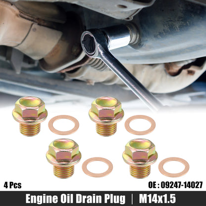 Set of 4 M14x1.5 Engine Oil Drain Plug Screws w/ Seal Ring for Honda