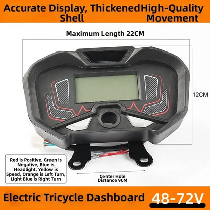 LCD Voltage Meter and Speedometer 48V 60V 72V for Electric Tricycle Front Mount