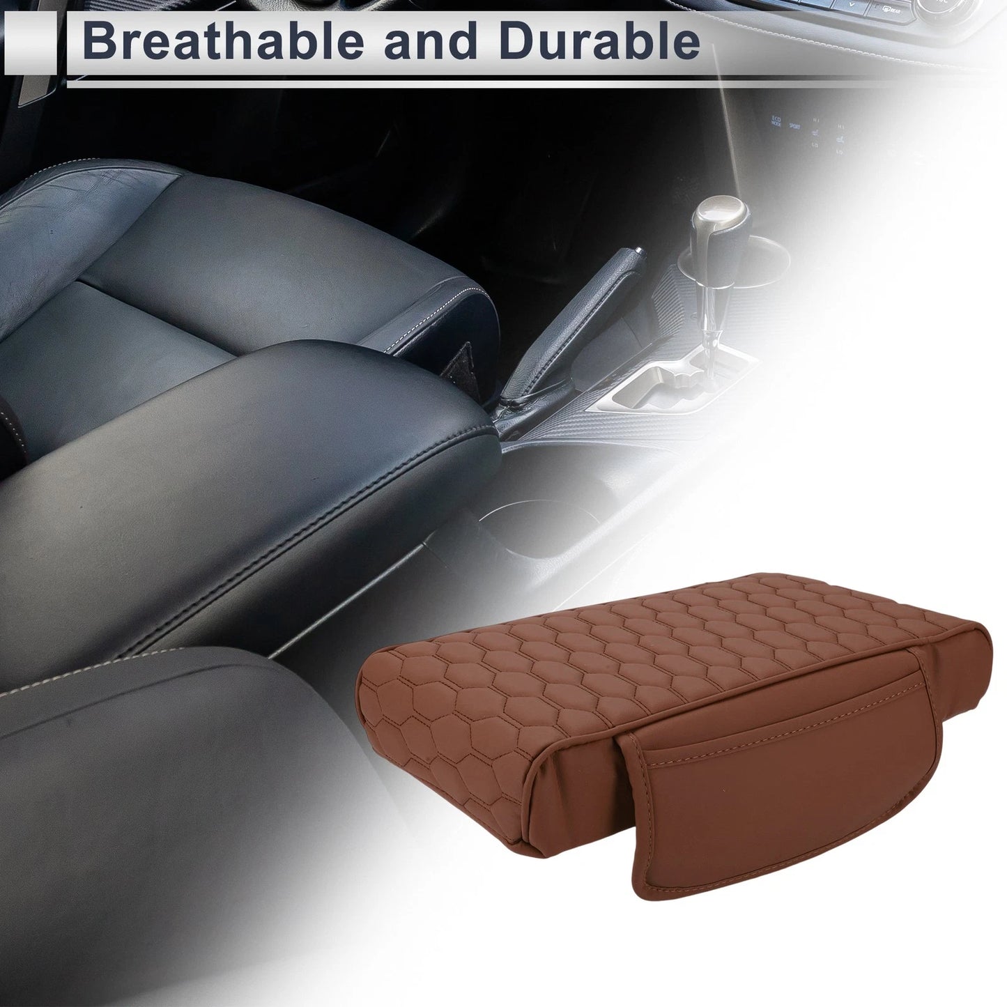 Center Console Cover for Car (13.39"x9.06"x2.36", Light Brown)