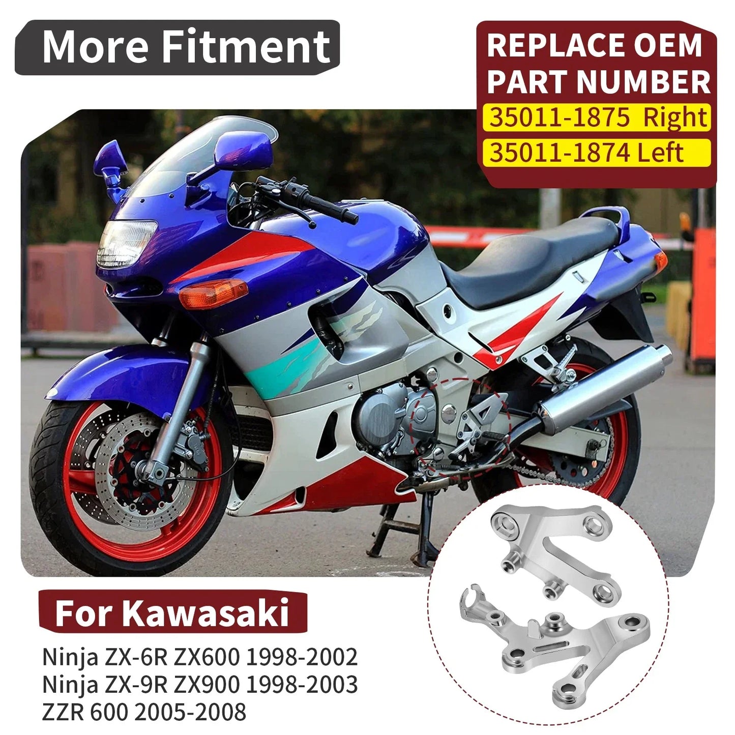 2x Footpeg Bracket for Kawasaki Ninja ZX-6R ZX600 ZX-9R ZX900 ZZR600