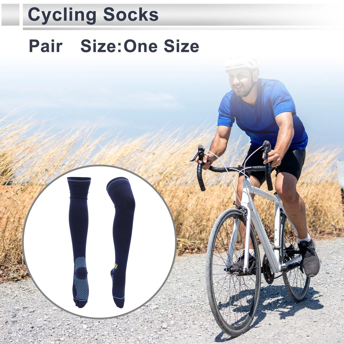 Cycling Socks Quick Drying High-Cut Light Blue Navy - One Size