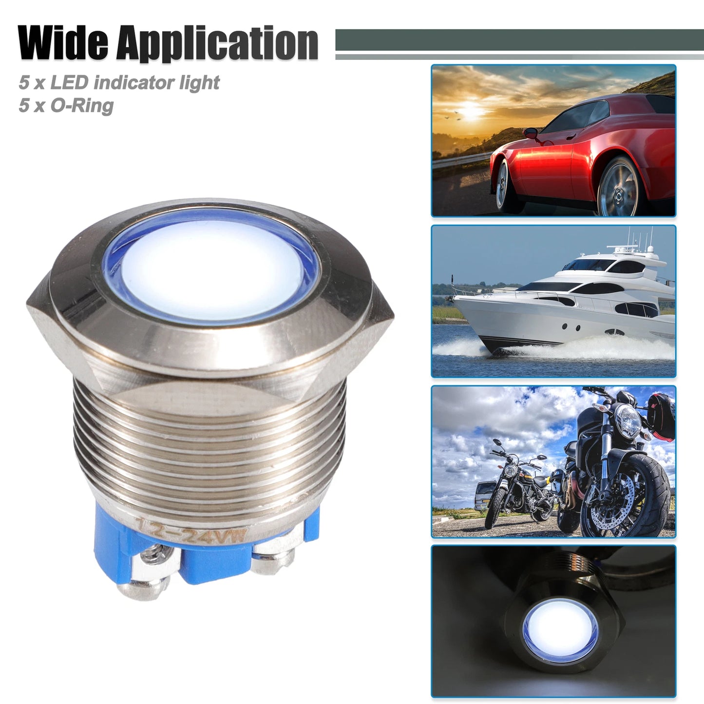 5Pcs 19mm LED Waterproof Pilot Indicator Light for Universal Applications