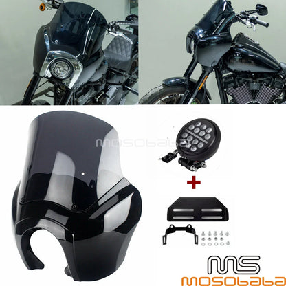 Front Fairing + LED Headlight + 12" Windshield for Harley Softail (2018-2023)