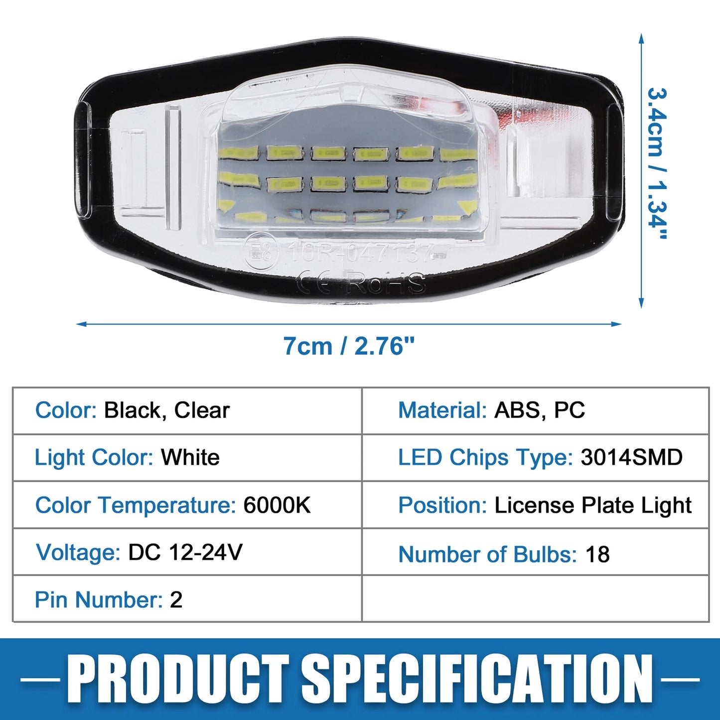 1 Pair White LED License Plate Light Assembly 34100-S0A-013 for Acura