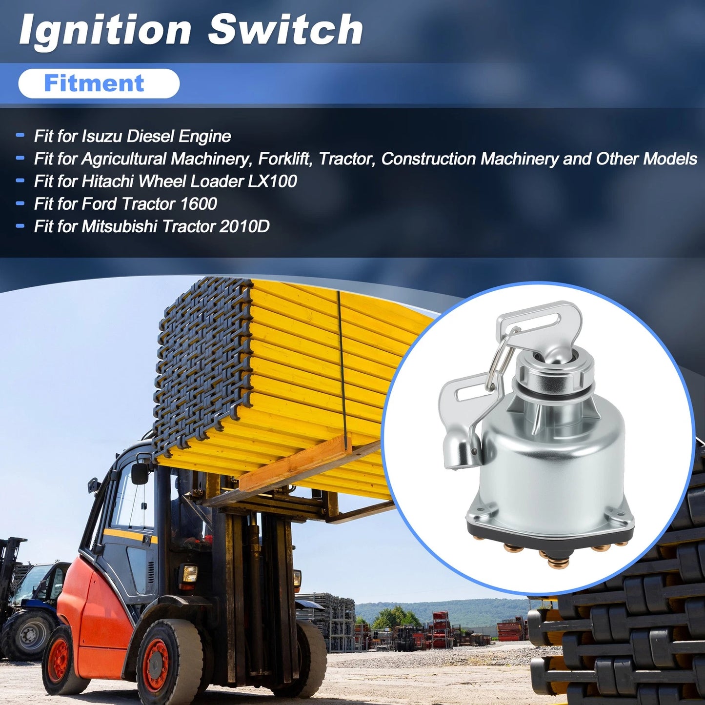 6 Terminal 4 Position Ignition Switch with Key for Isuzu Forklift (Diesel)