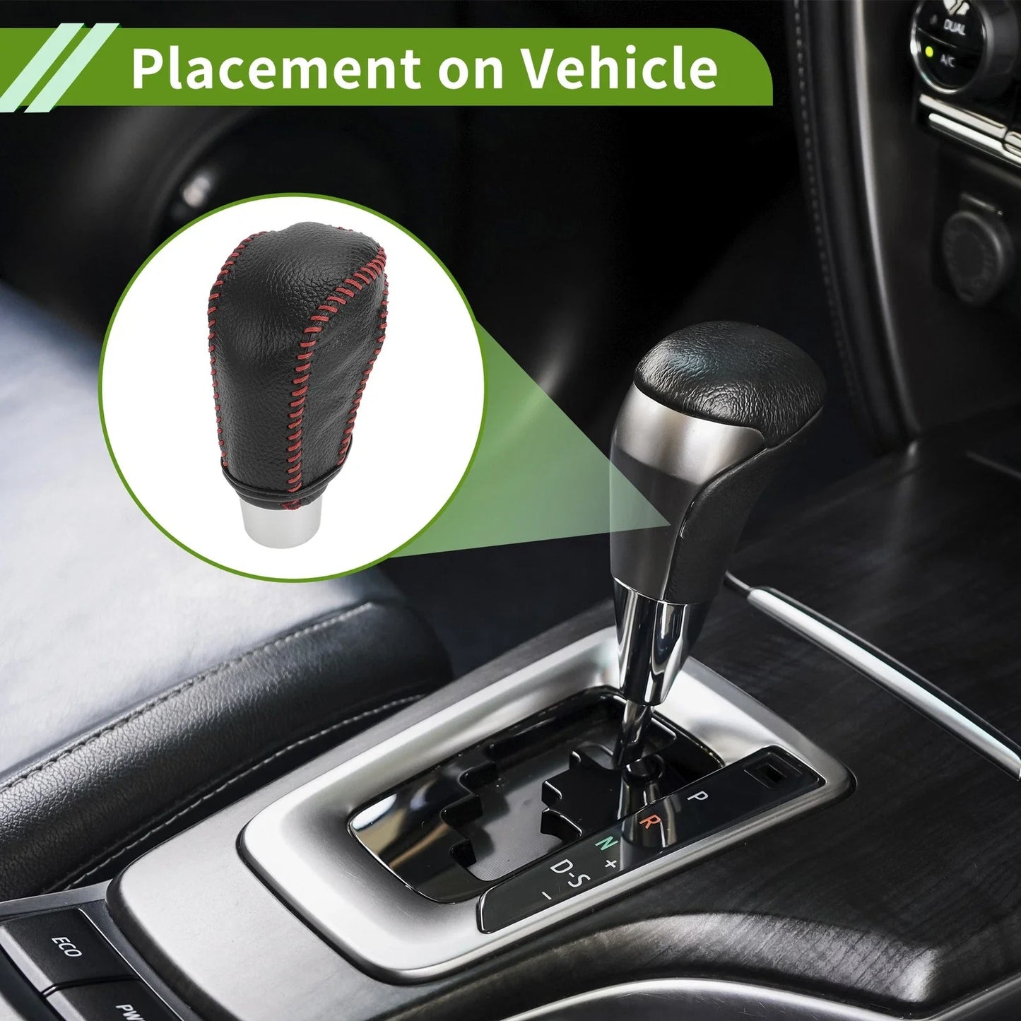 Gear Shift Knob Cover for Honda Civic 2016-2021 Pebbled Black Red Faux Leather