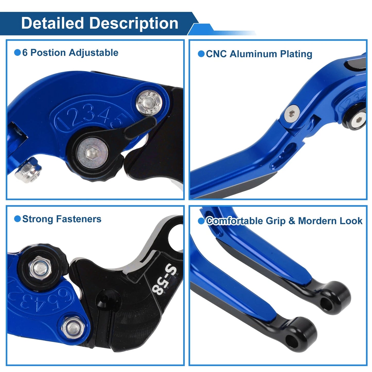 Brake Clutch Levers for Suzuki GSXR600 (2006–2025) Blue Handle Black End 1 Pair