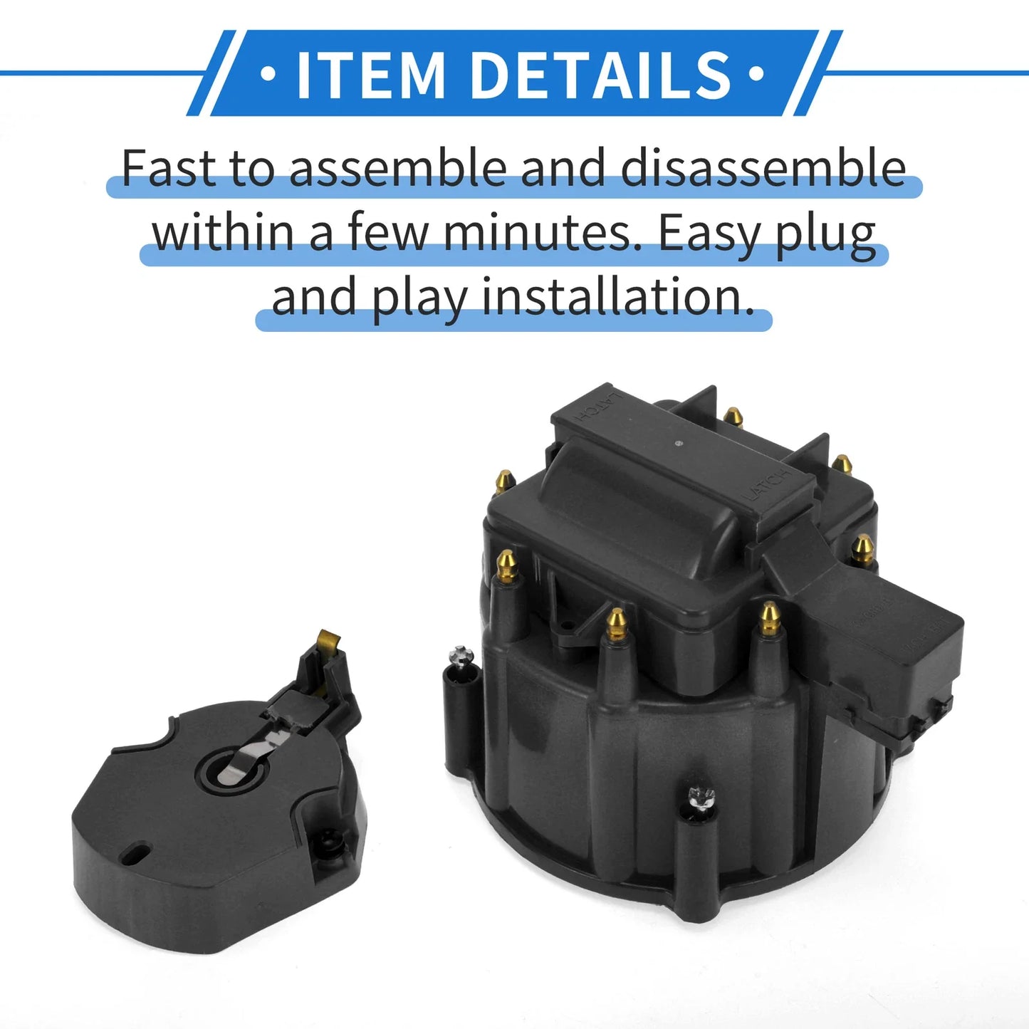 Distributor Cap Kit for Chevy GM SBC BBC 305 327 350 396 Black with Rotor