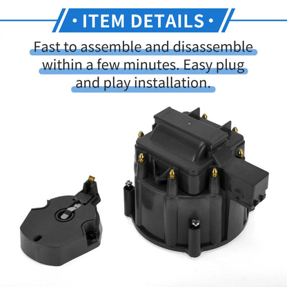 Distributor Cap Kit for Chevy GM SBC BBC 305 327 350 396 Black with Rotor