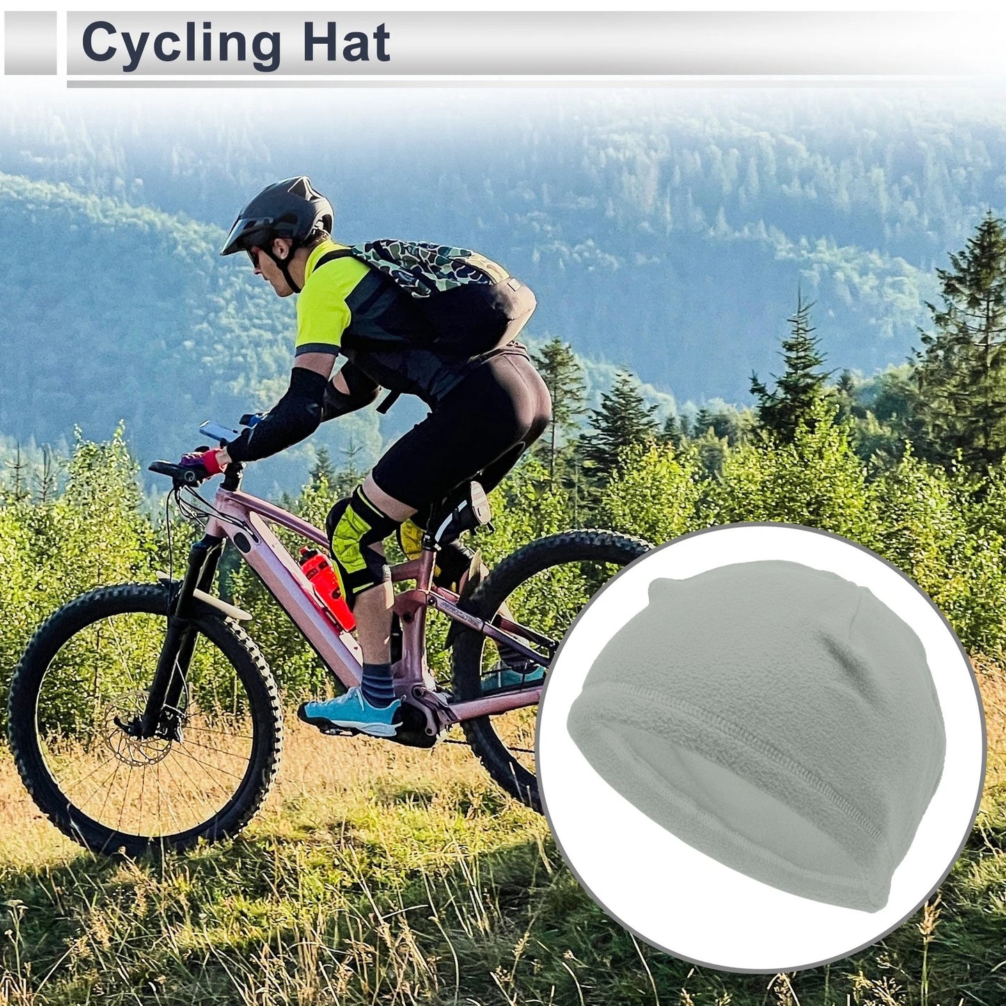 Cycling Hat for Universal Fit (1 Pcs) - Light Gray Polar Fleece 26x17cm