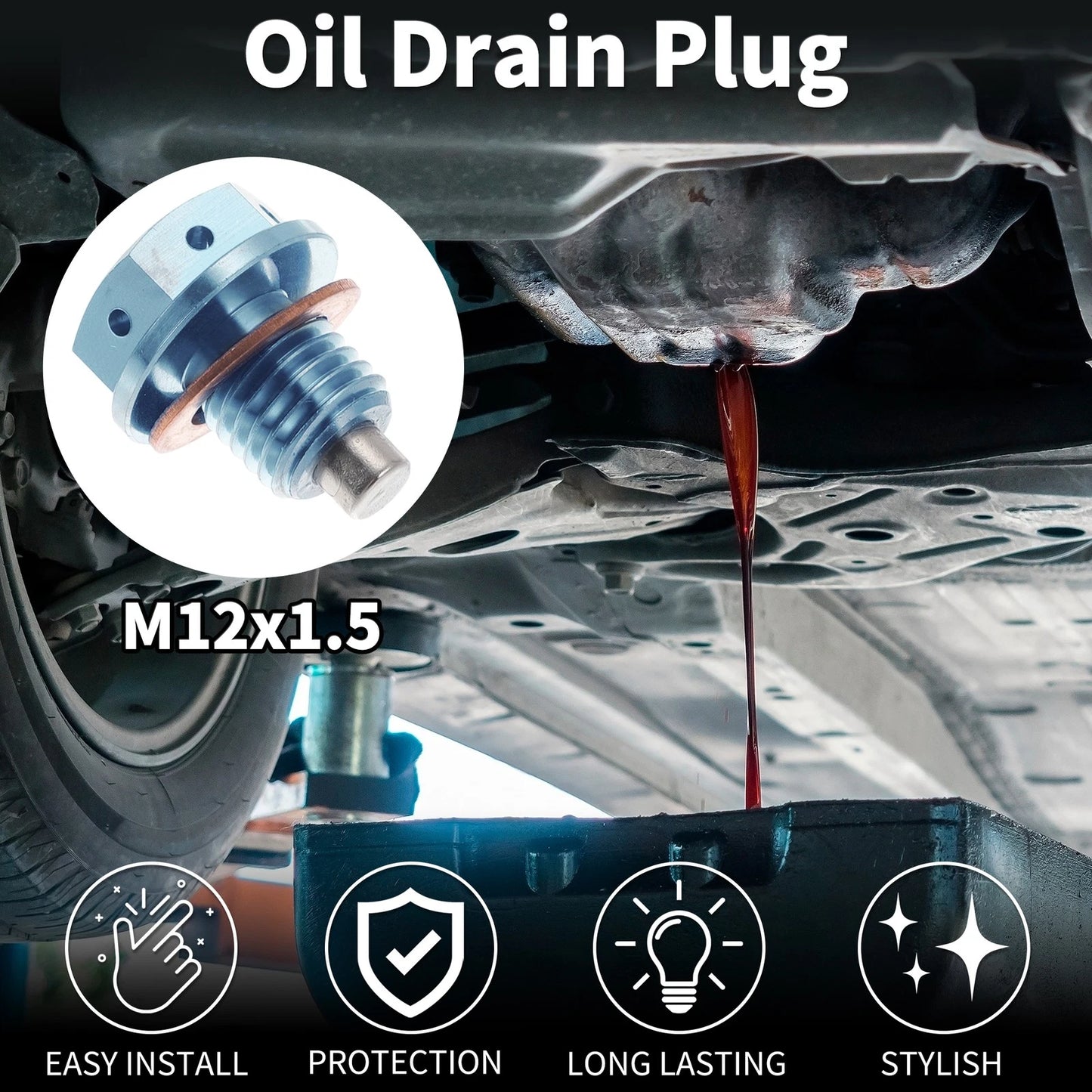 M12x1.5 Magnetic Oil Drain Plug for Universal Applications (Titanium Alloy)