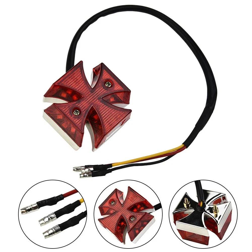 Tail Light 12V Maltese Cross LED License Plate for Motorcycle Chopper