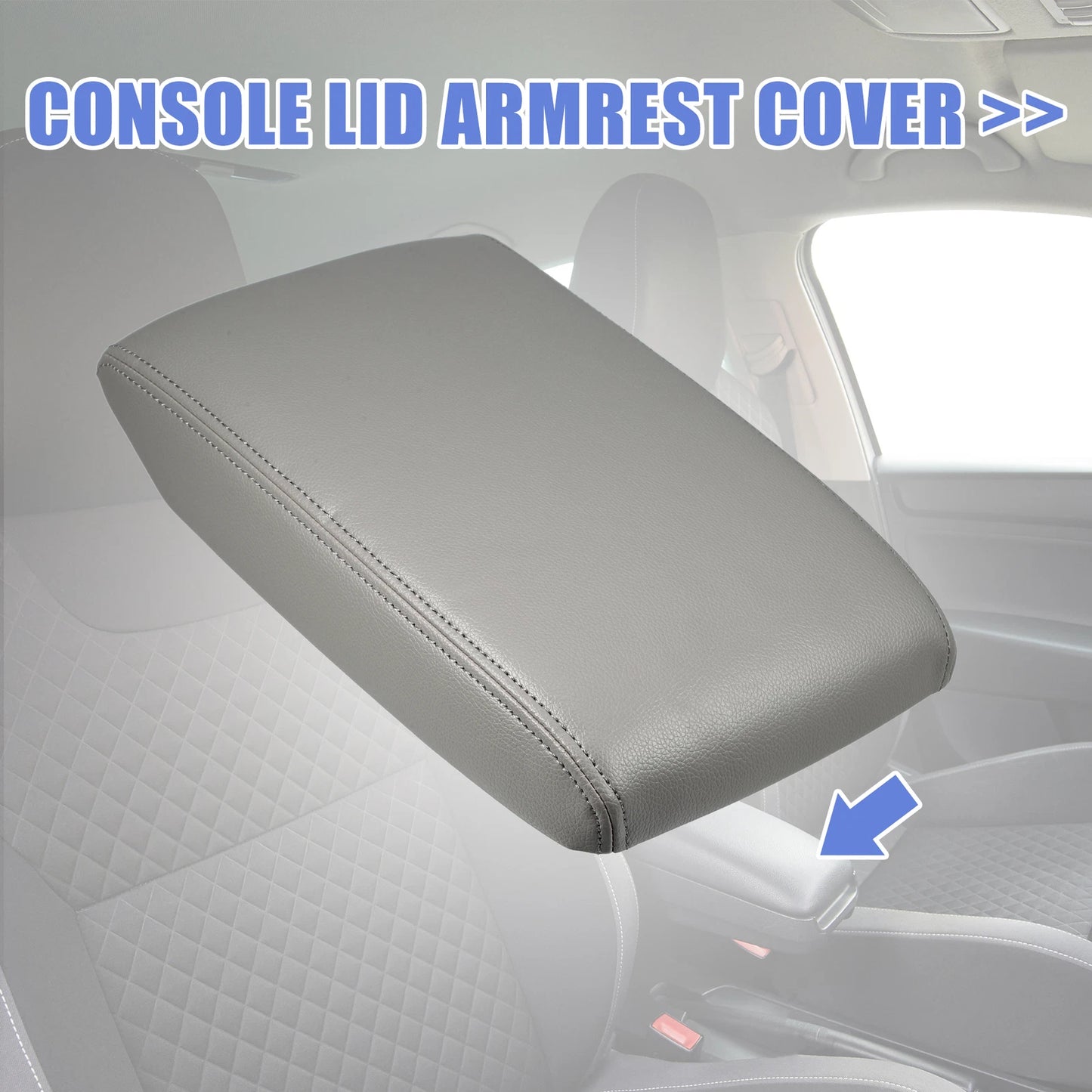 Center Console Lid Armrest Cover for Toyota Highlander (2014–2019) Gray Faux Leather