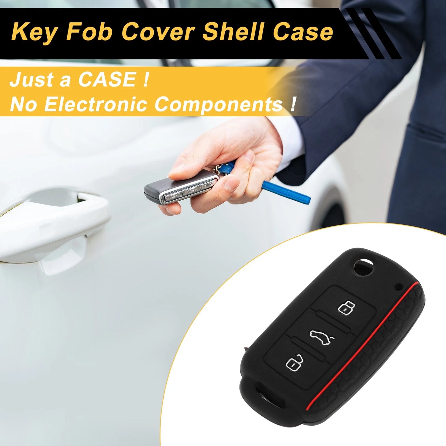 Silicone Car Key Case for VW Up (2011–2023) - Black Red, 3 Buttons