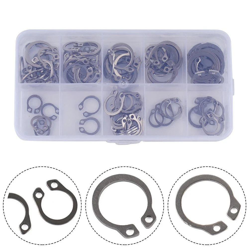100pcs 304 SS External Circlip Ring Assortment 8-18mm for Universal