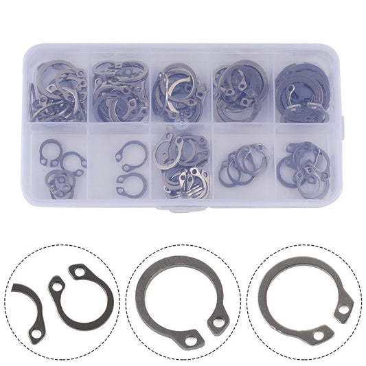 100pcs 304 SS External Circlip Ring Assortment 8-18mm for Universal