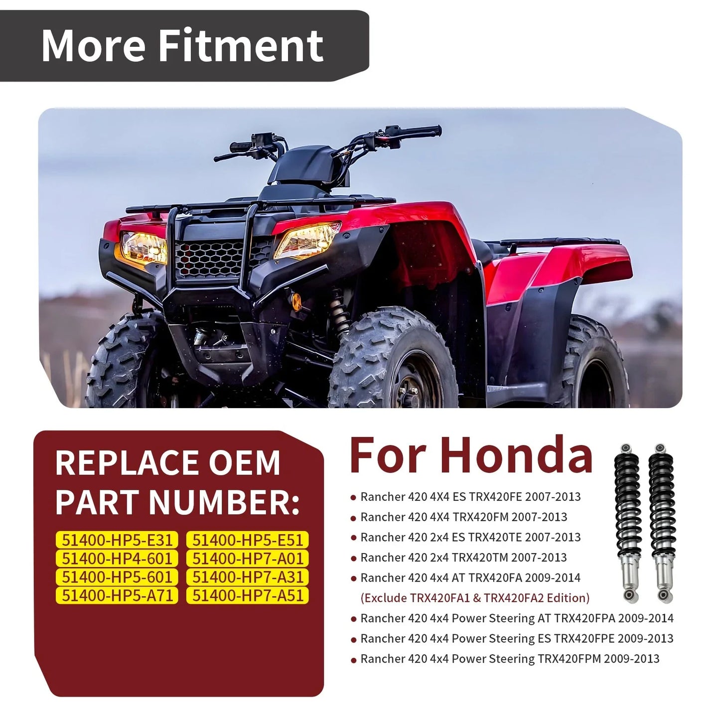2 x Front Air Shocks for Honda Rancher 420 TRX420 (2007–2014)
