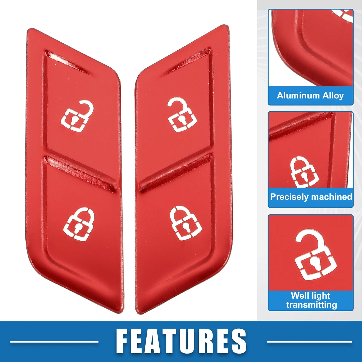 2pcs Inner Door Lock Unlock Button Cover for Volkswagen  Aluminum Alloy Red