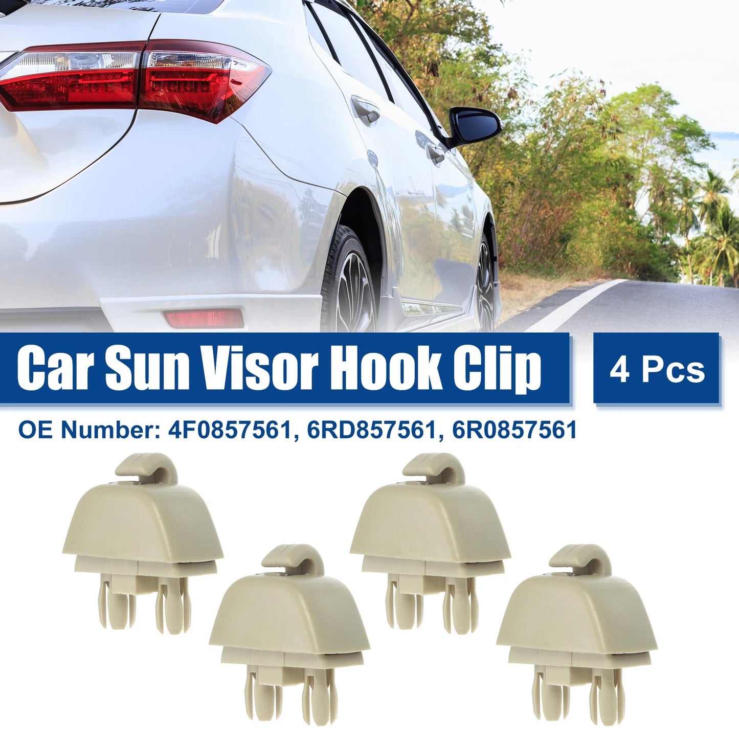 Set of 4 Sun Visor Hook Clips for Volkswagen Audi  Beige