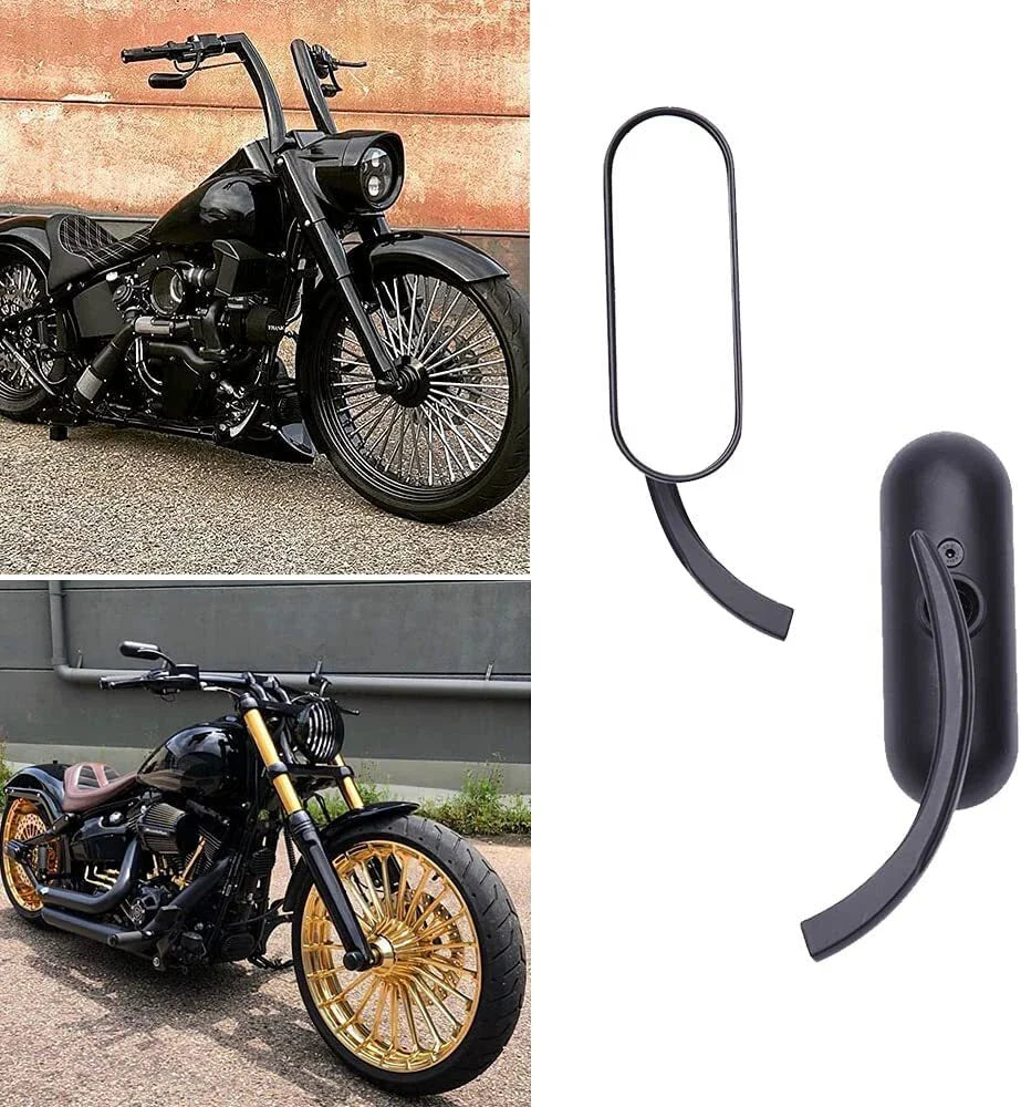 Black Billet Mini Oval Motorcycle Mirrors for Harley Softail Sportster
