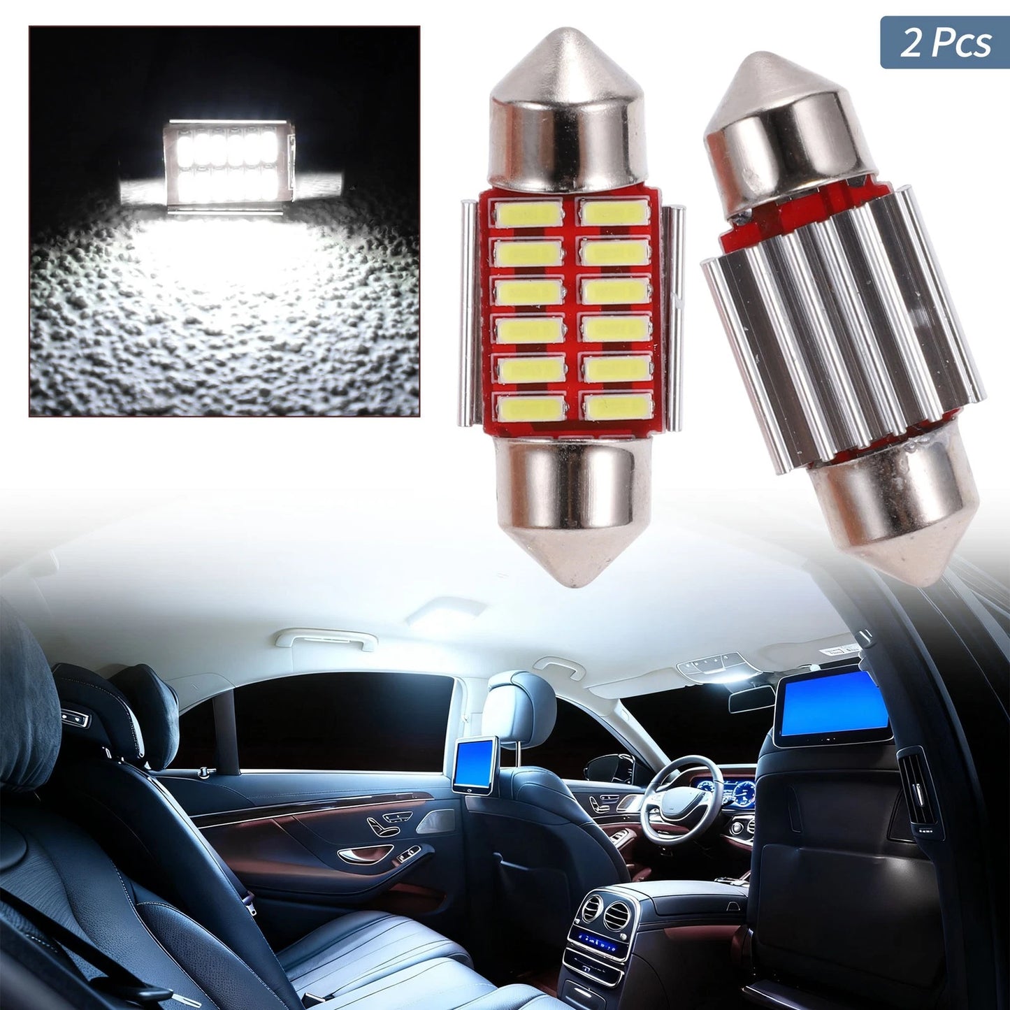 2X LED Dome Light Bulbs 4014 Chip 31mm White