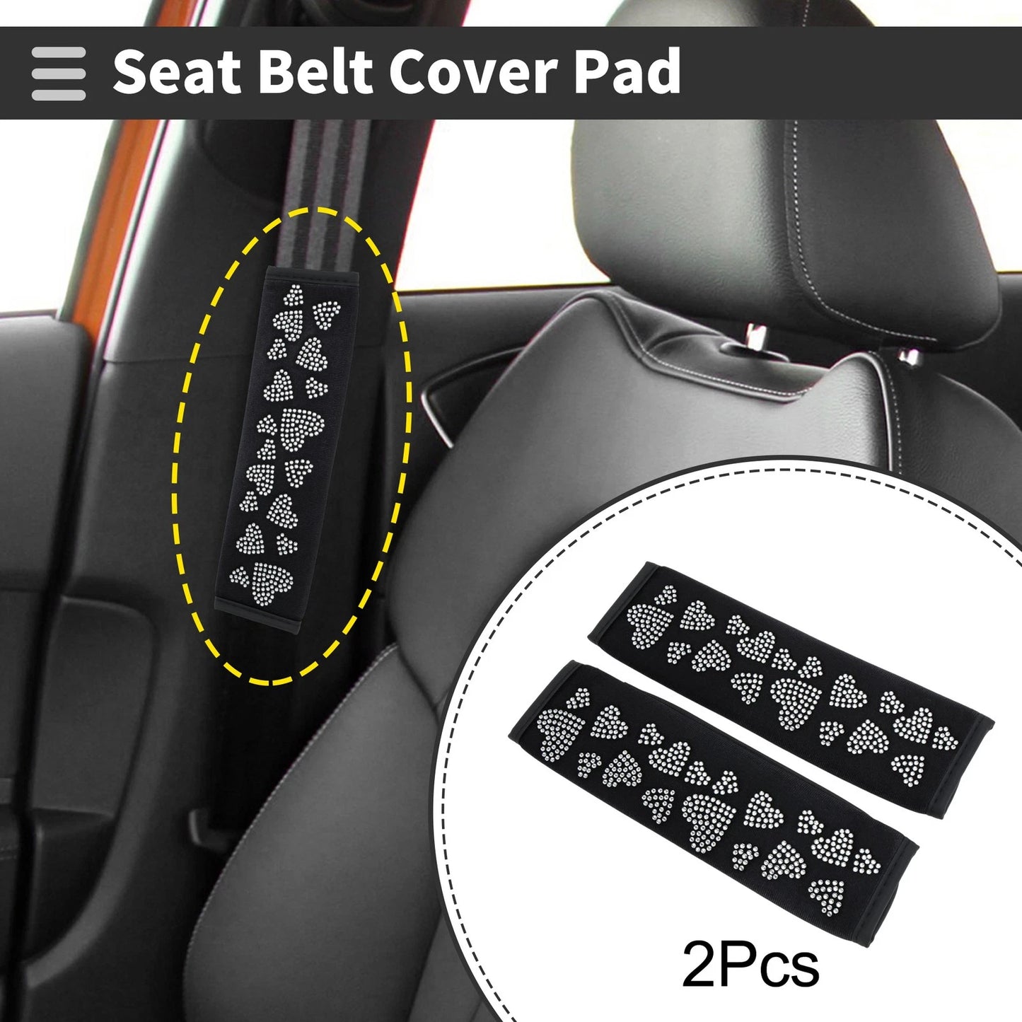 Set of 2 White Seat Belt Cover Pads for Universal Fit (23cm)