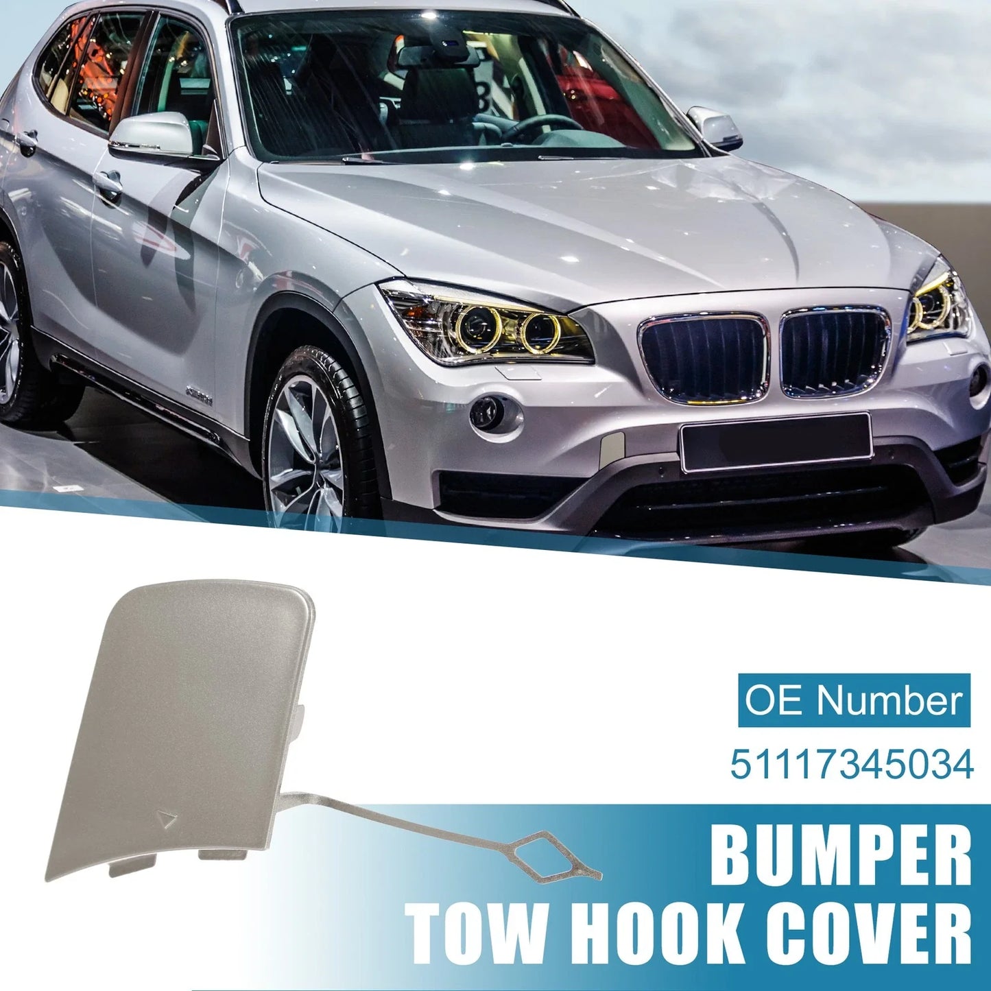 Front Bumper Tow Hook Cover Silver Gray for BMW X1 (2012 - 2015)