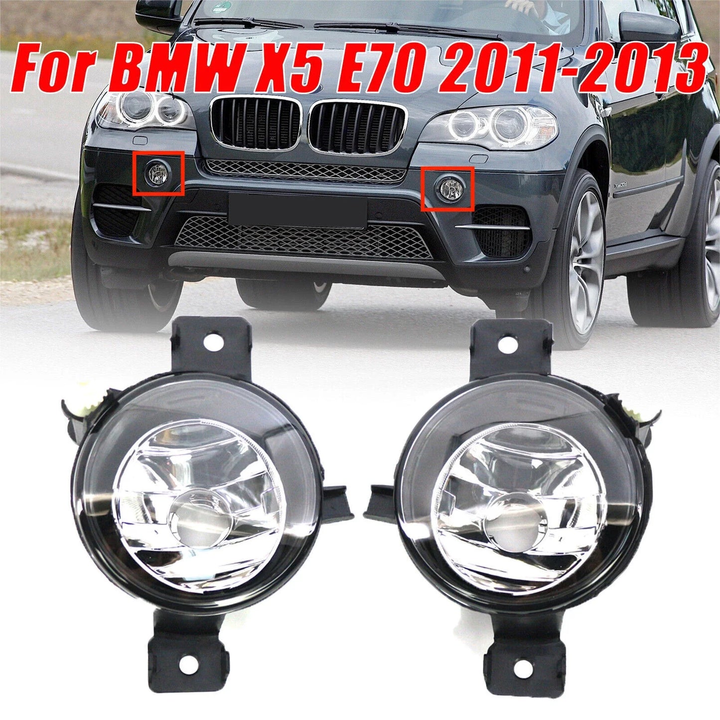 Pair Front Bumper Fog Light Lens Fog Lamp Cover Clear for BMW X5 (2011–2013)
