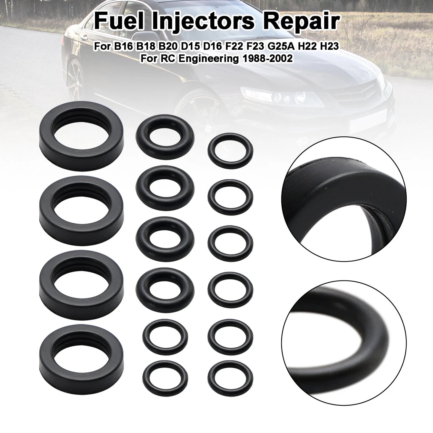 Set of 4 Fuel Injector Seal O-Ring Kit for Honda Accord Civic CRX Prelude (1984–2002)