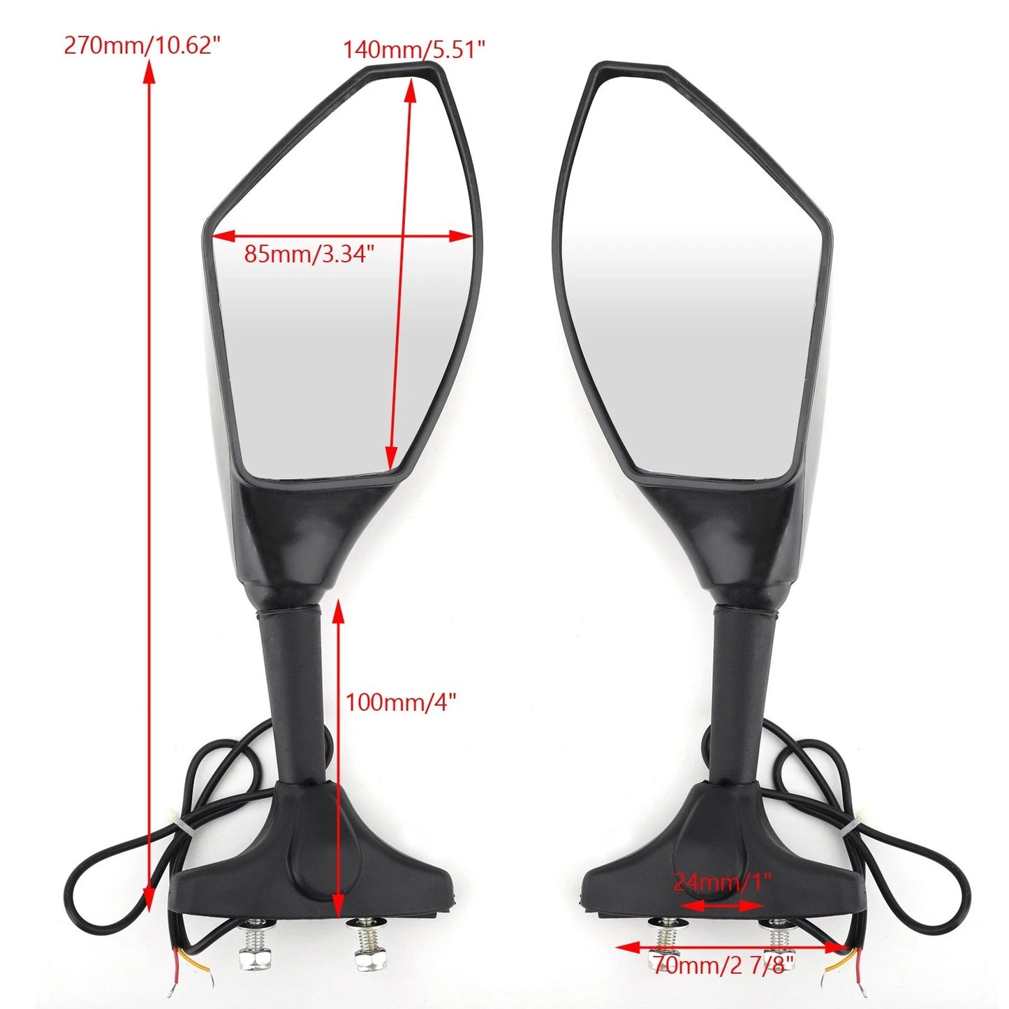 Pair LED Mirrors for Kawasaki Ninja ZX6R ZX7R ZX9R ZX10R ZX12R Z750S ZRX (2000–2023)