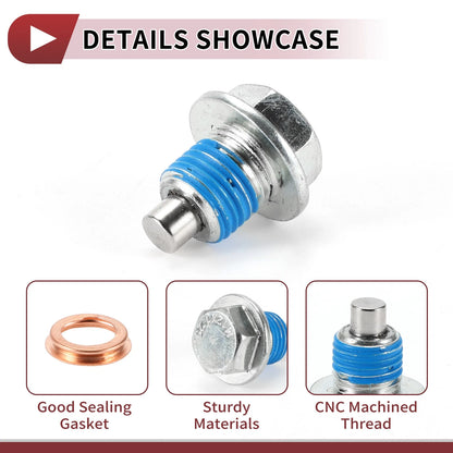 Set of 1 Oil Drain Plug for Nissan Infiniti (No. 1102601M02) Blue Silver Tone