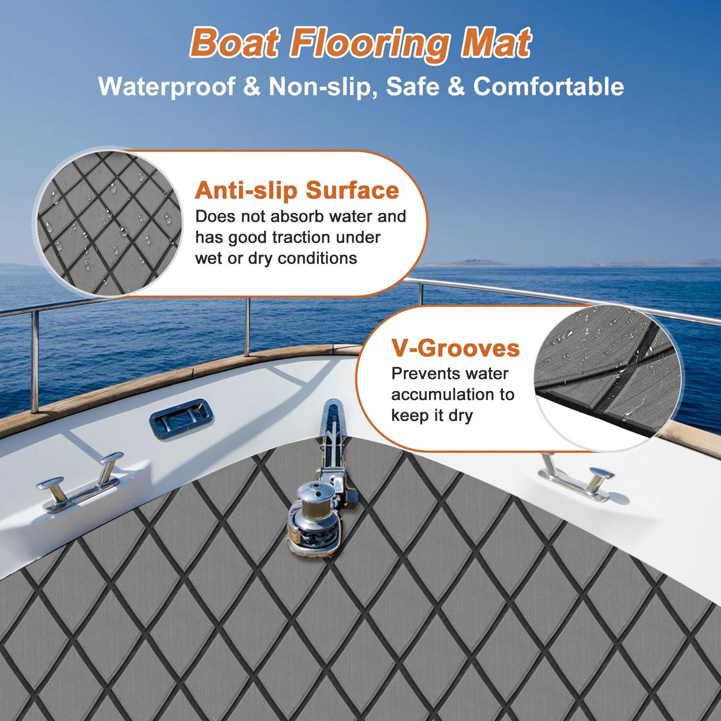 Self-Adhesive Boat Flooring Strip 96" L x 16" W Dark Gray with Black Line