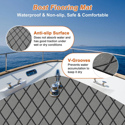 Self-Adhesive Boat Flooring Strip 96" L x 16" W Dark Gray with Black Line