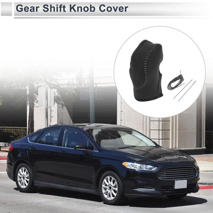 1 Pc Gear Shift Knob Cover Black/Grey Faux Leather for Ford Fusion (2013-2016)