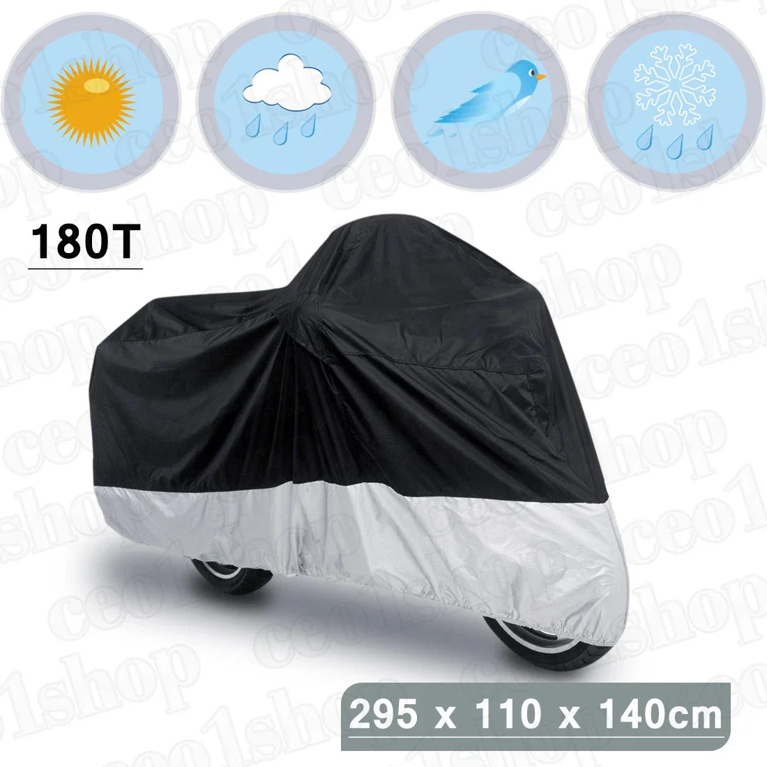 Motorcycle Cover 180T Black/Silver for Honda Goldwing 1100 1200 1500 1800