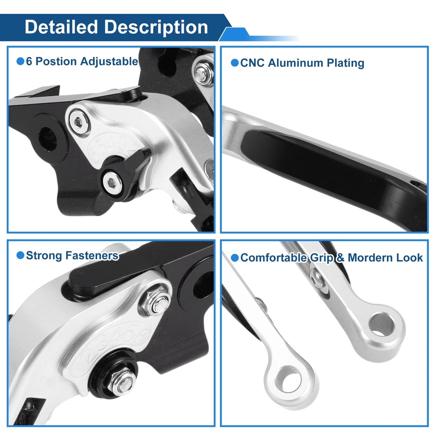 Adjustable Brake Clutch Lever Set for Yamaha MT-07 (2014–2022) Silver Black