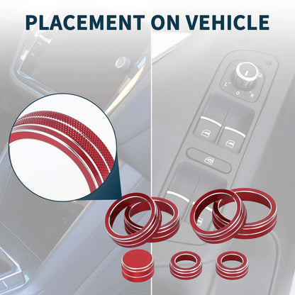 Set of 7 AC Media Tune Drive Mode Switch Knob Cover Ring for VW Atlas (2018–2022) Red