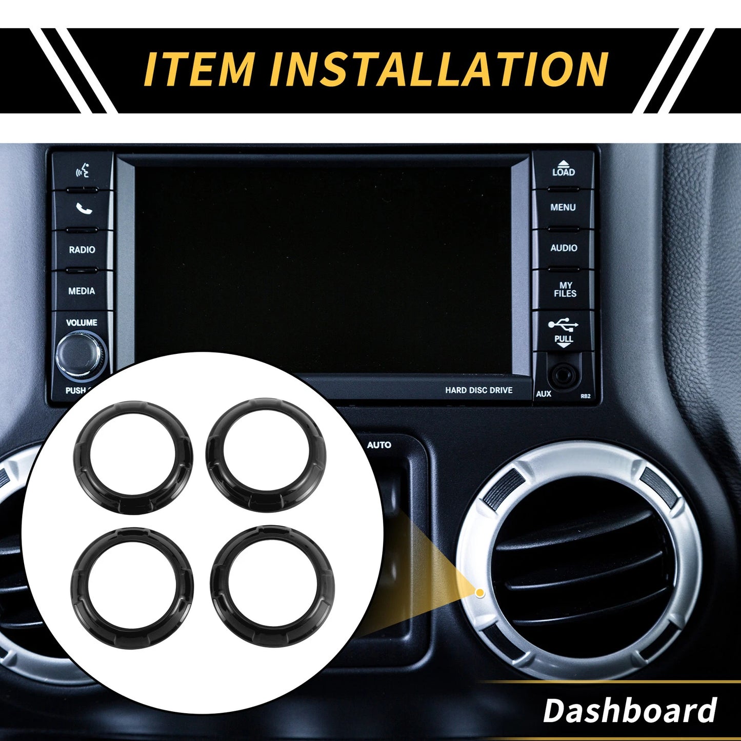 AC Vent Dashboard Decoration Rings for Jeep Wrangler JK JKU (2011–2017)