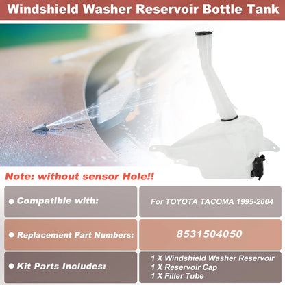 Windshield Washer Reservoir Tank w/Fluid Pump & Cap for Toyota Tacoma (1995–2004)