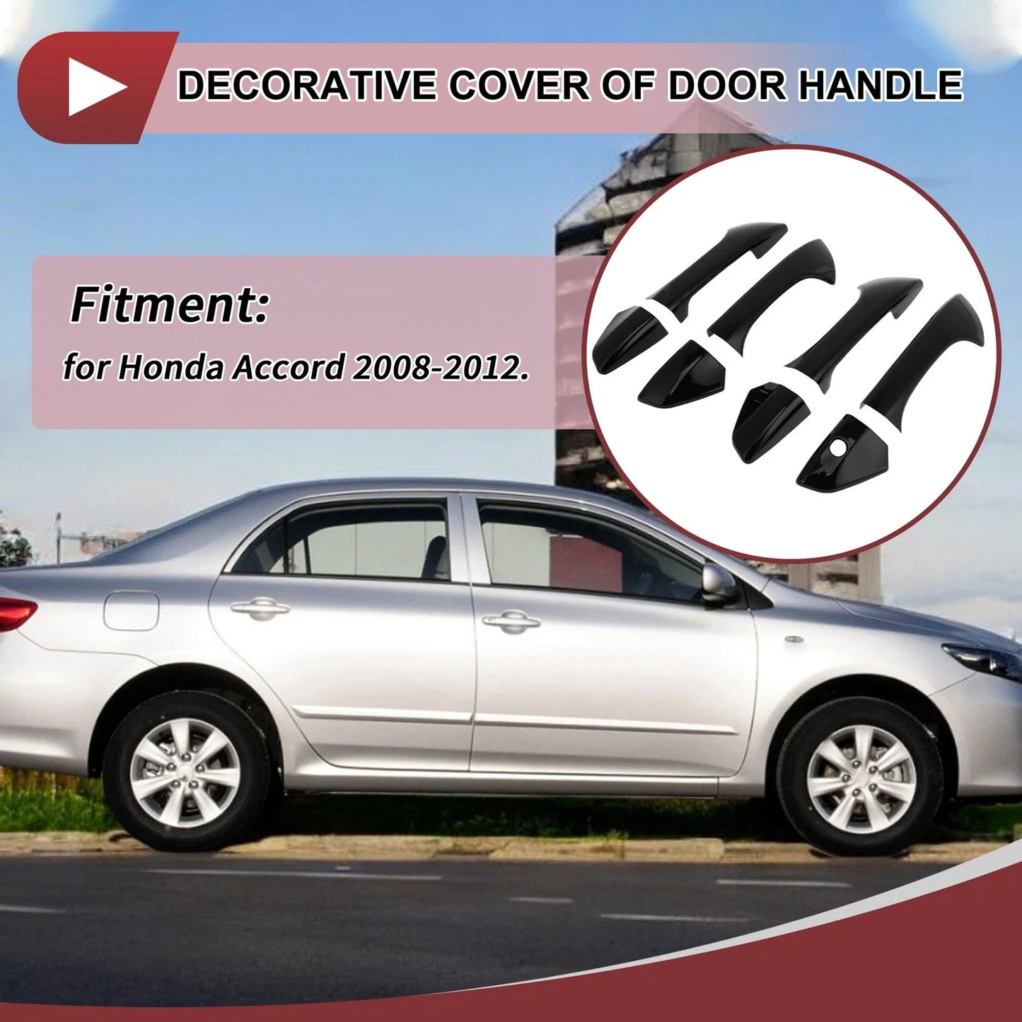 Car Door Handle Cover Set for Honda Accord (2008-2012) - Gloss Black ABS