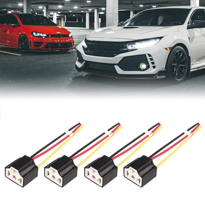 Set of 4 H4 Car Light Socket Female Ceramic Headlight Wire Harness Connectors for Various Models