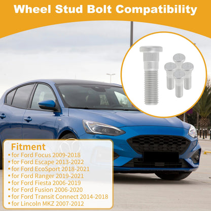 5 pcs M12x1.5 Wheel Lug Stud for Ford Focus (2009–2018) No. 610468 Silver Tone