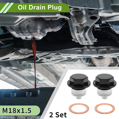 Set of 2 M18x1.5 Copper Oil Drain Plug with Gasket for Car Motorcycle