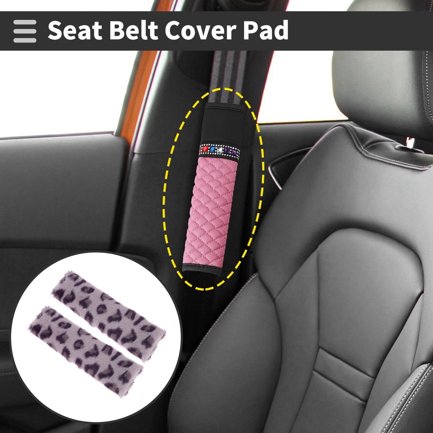 Set of 2 Purple Seat Belt Cover Pads for Universal Fit (26cm)