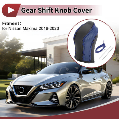 Gear Shift Knob Cover for Nissan Maxima (2016–2023) Black Blue Faux Leather