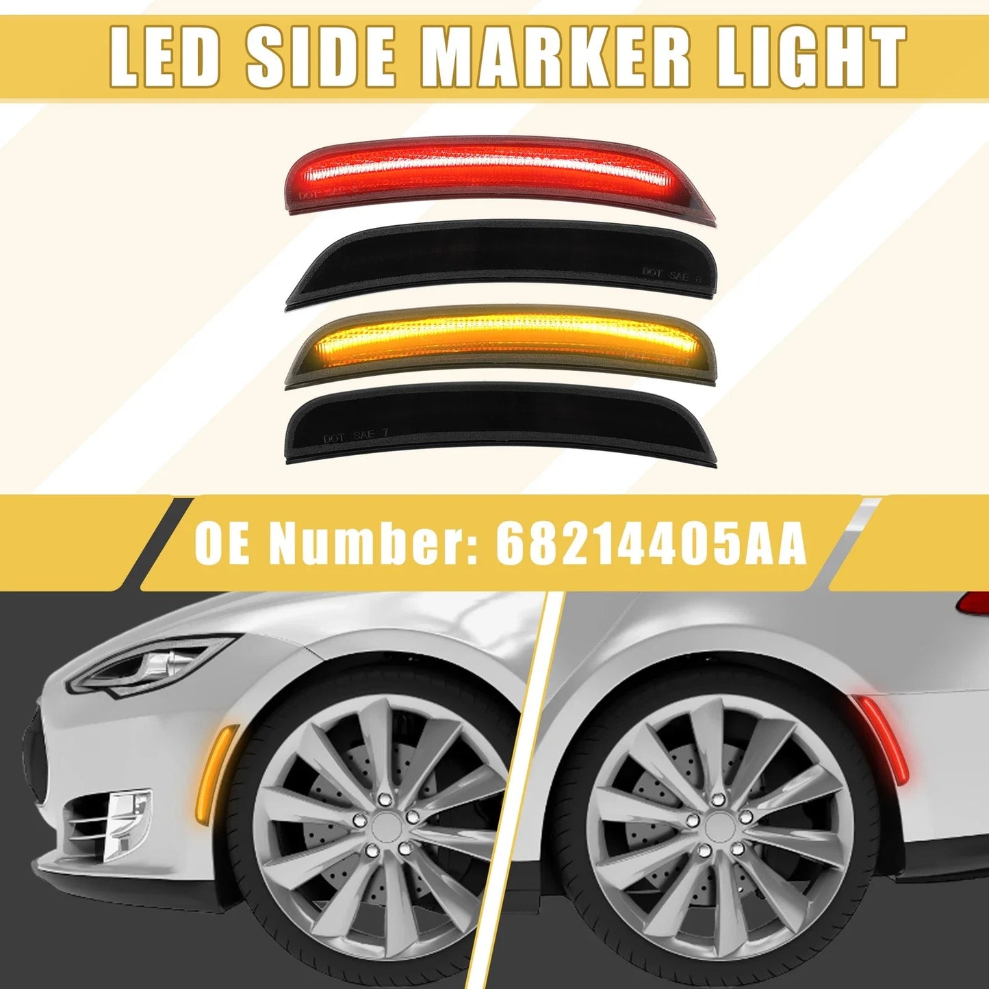 Front Rear LED Side Marker Lights 2 x Amber Red for Dodge (2010-2023)