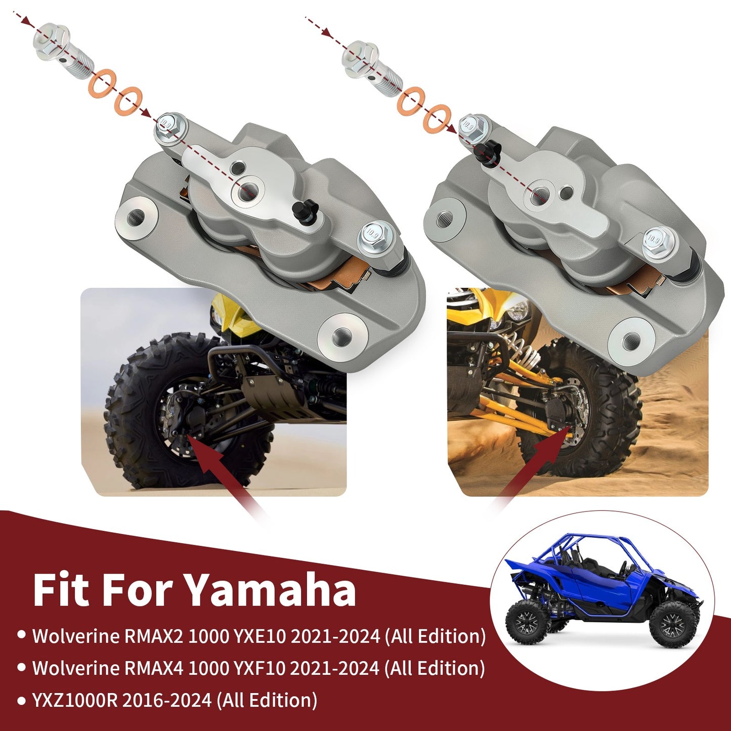 Set of 2 Front Brake Calipers with Pads for Yamaha YXZ1000R (2016–2024)