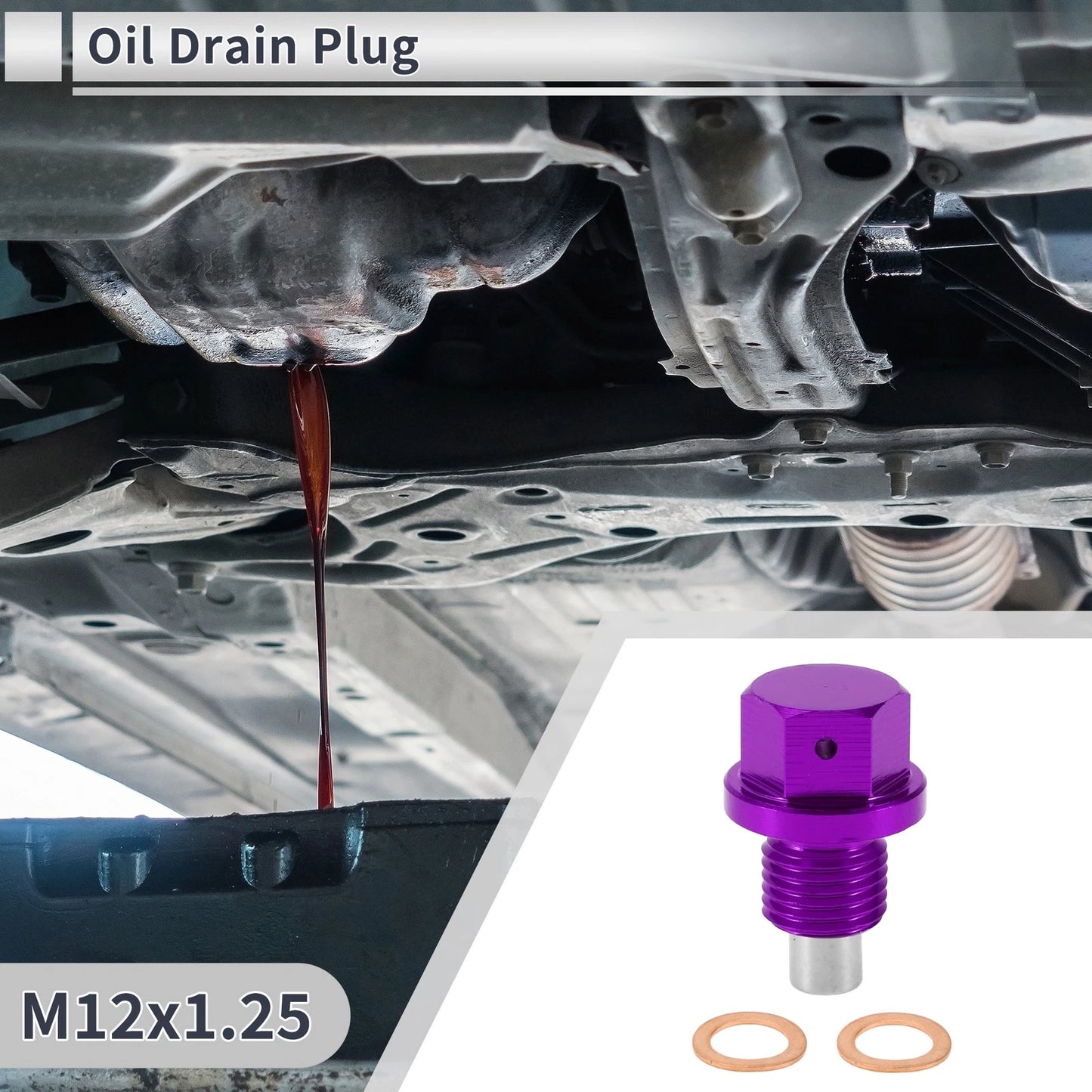 Set of 1 M12x1.25 Engine Oil Drain Plug with Gasket for Car Motorcycle Boat