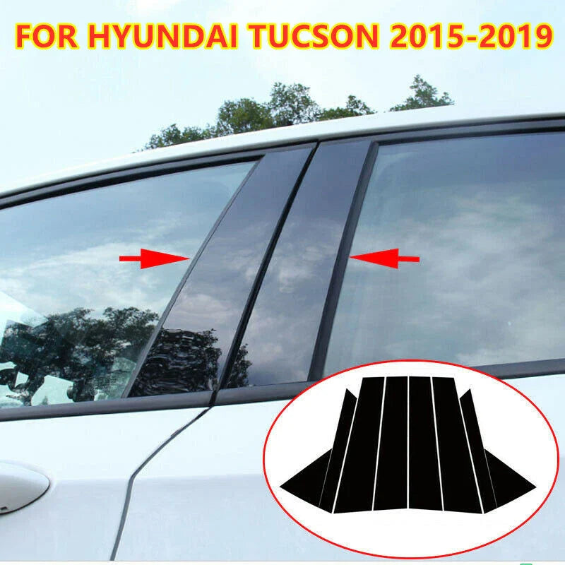 8 x Glossy Black Pillar Posts Door Trim Covers for Hyundai Tucson (2015–2019)